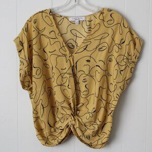 Sweet Rain Faces Mushroom Twist Hem V-Neck Womans M Blouse